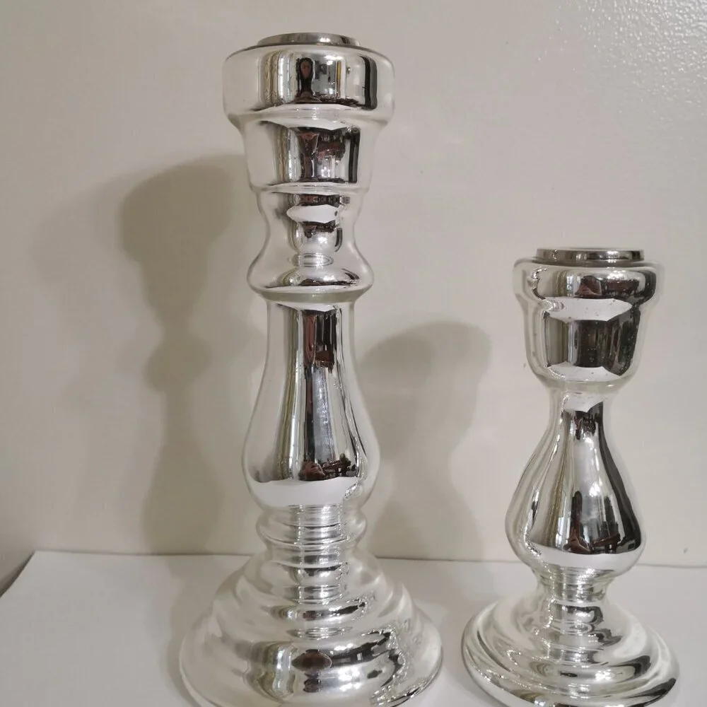 Pottery Barn Antique Mercury Glass Candle‎ Stick Holders Set of 2